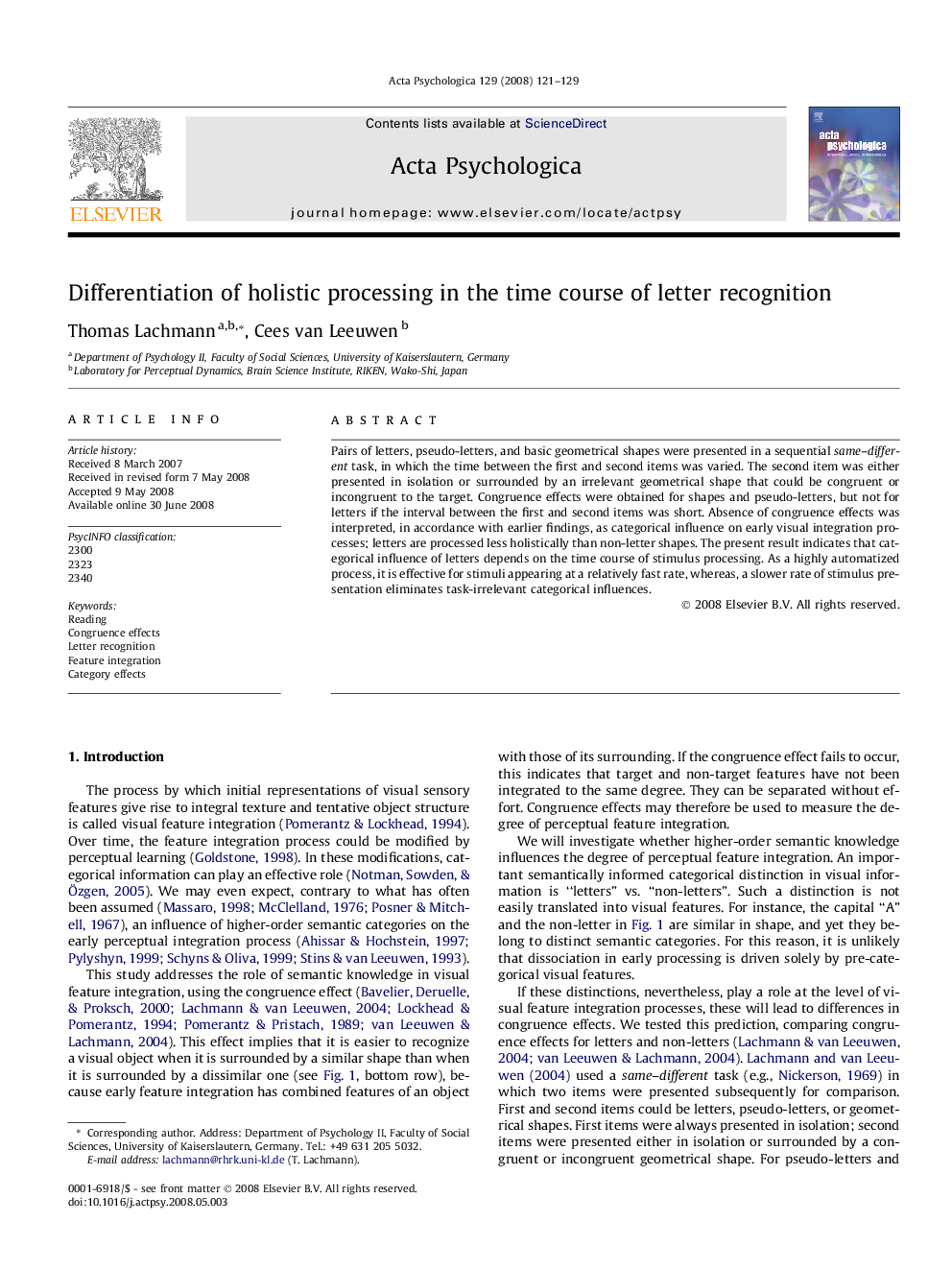 Differentiation of holistic processing in the time course of letter recognition