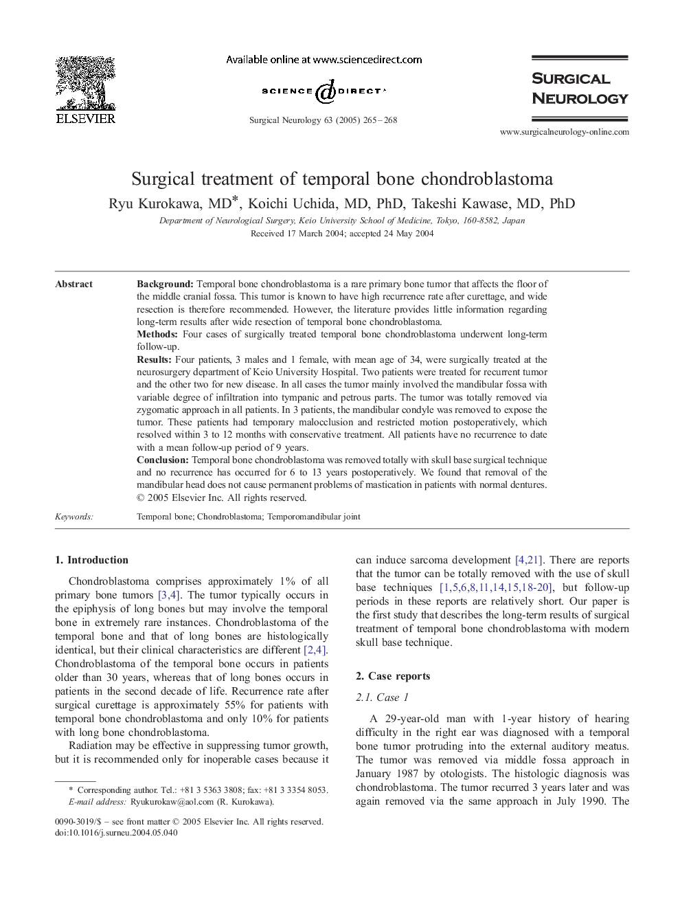 Surgical treatment of temporal bone chondroblastoma