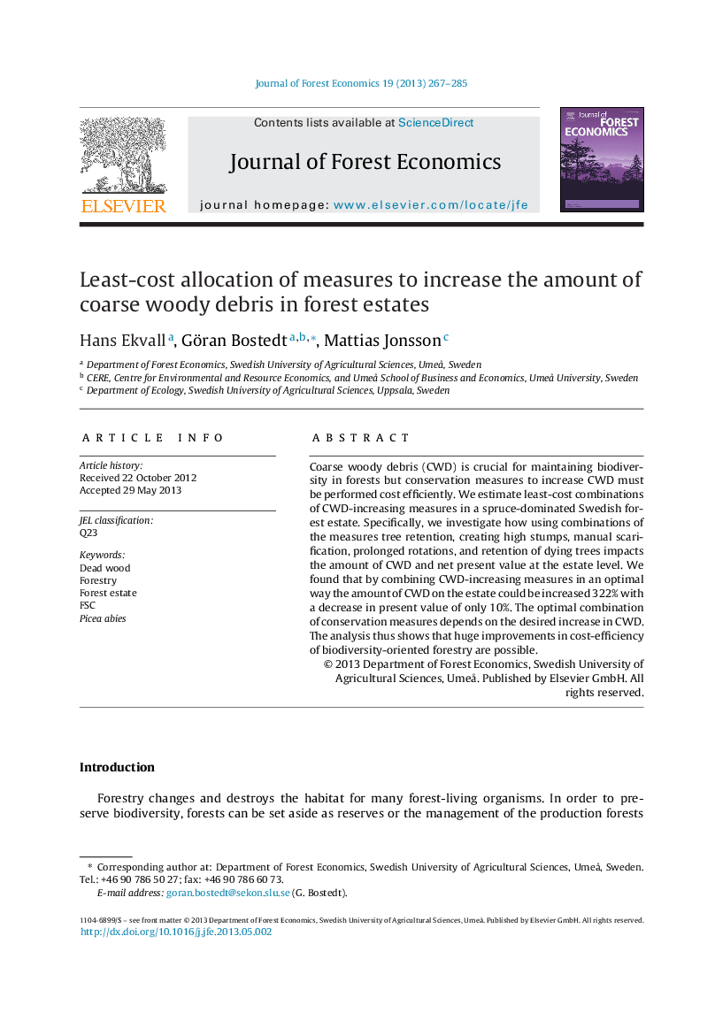 Least-cost allocation of measures to increase the amount of coarse woody debris in forest estates