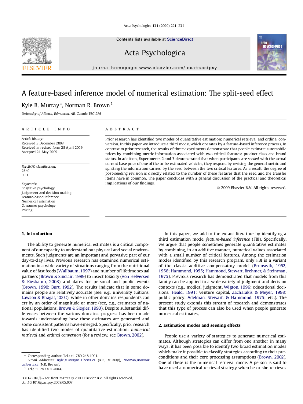 A feature-based inference model of numerical estimation: The split-seed effect