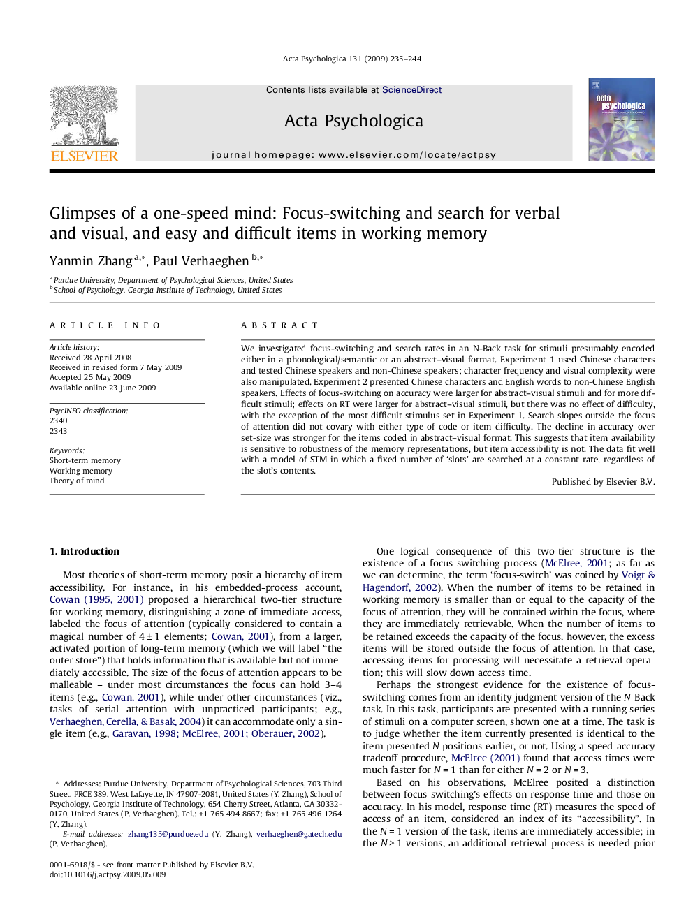 Glimpses of a one-speed mind: Focus-switching and search for verbal and visual, and easy and difficult items in working memory