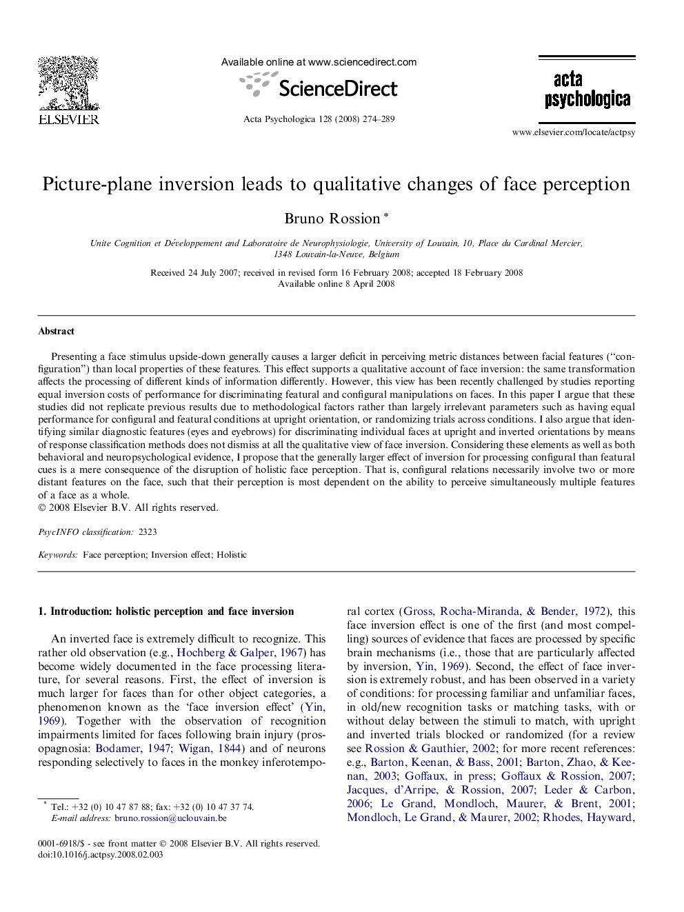 Picture-plane inversion leads to qualitative changes of face perception