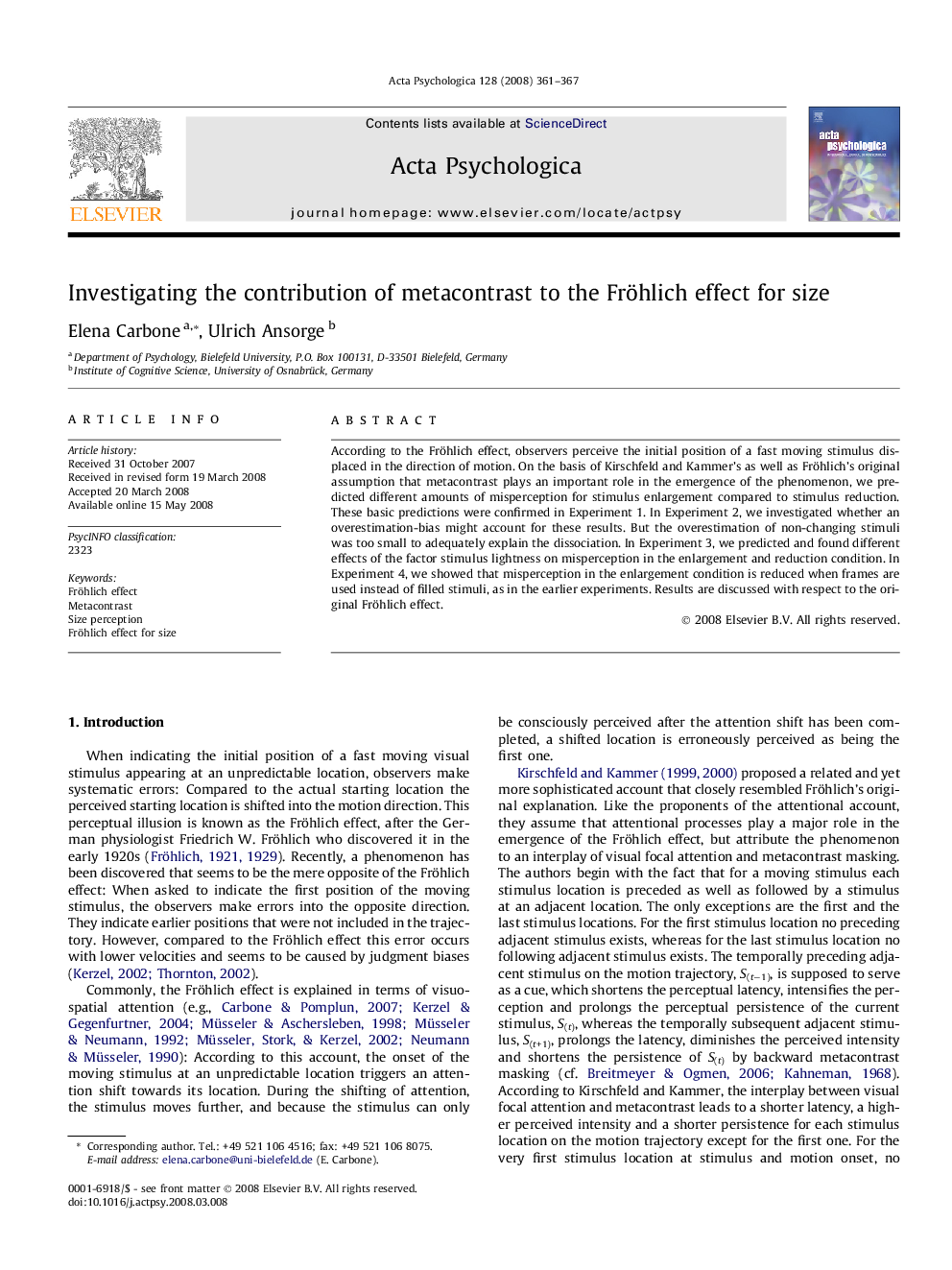 Investigating the contribution of metacontrast to the Fröhlich effect for size