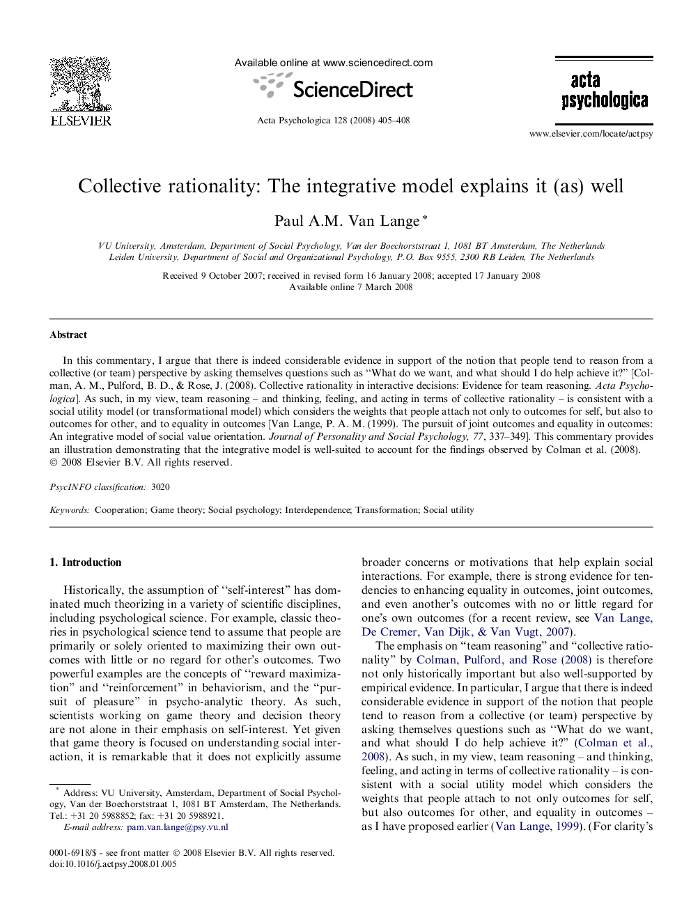 Collective rationality: The integrative model explains it (as) well