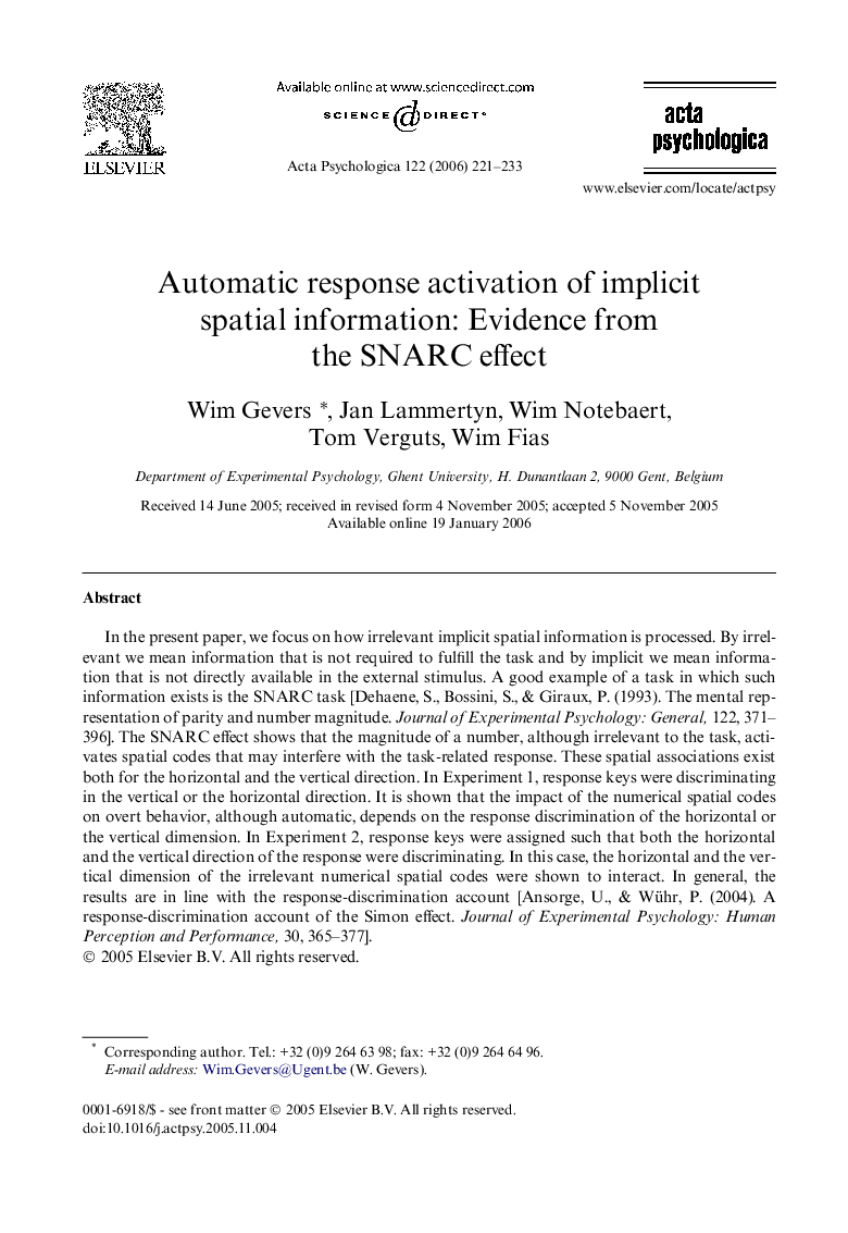 Automatic response activation of implicit spatial information: Evidence from the SNARC effect