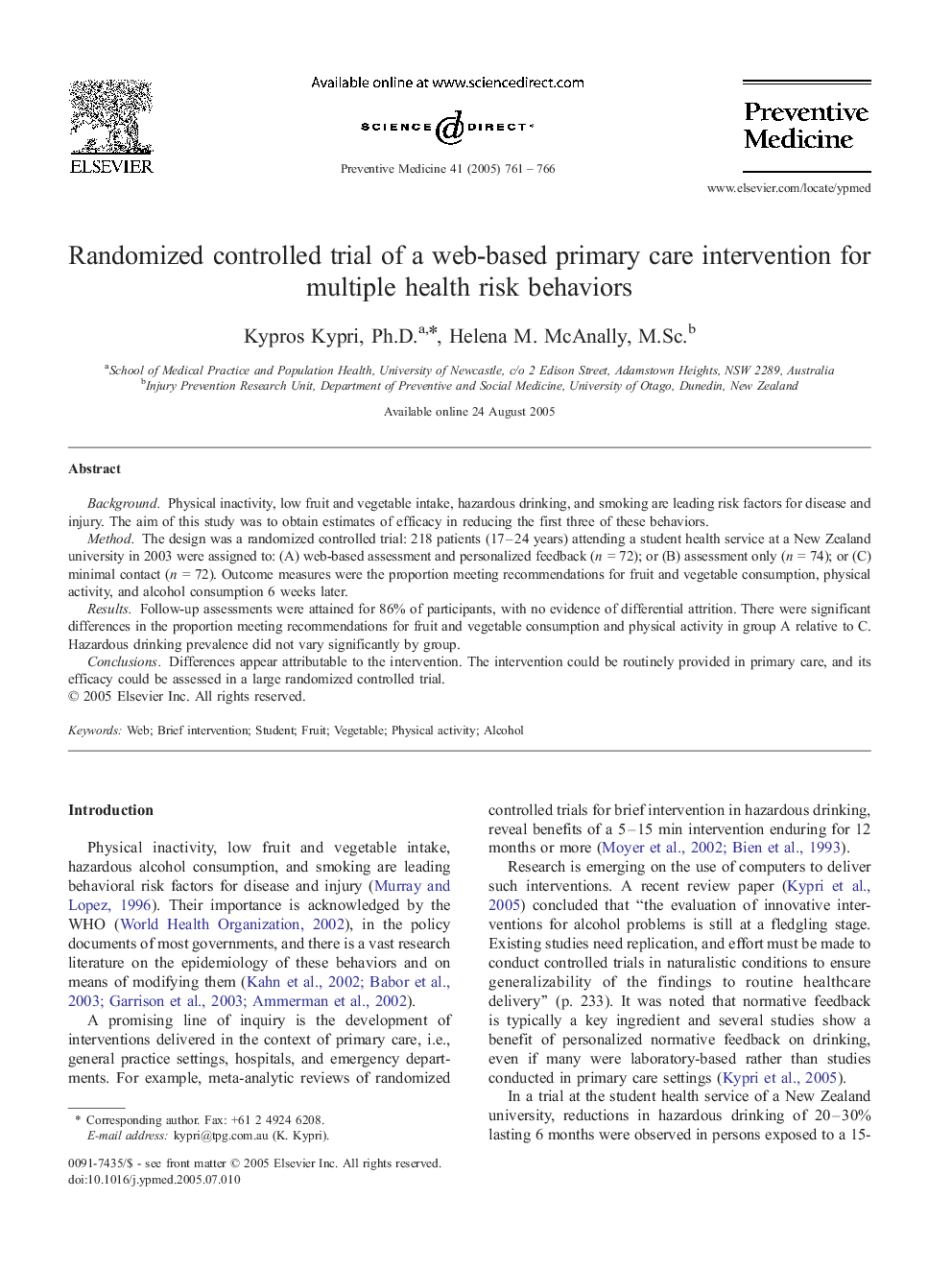 Randomized controlled trial of a web-based primary care intervention for multiple health risk behaviors