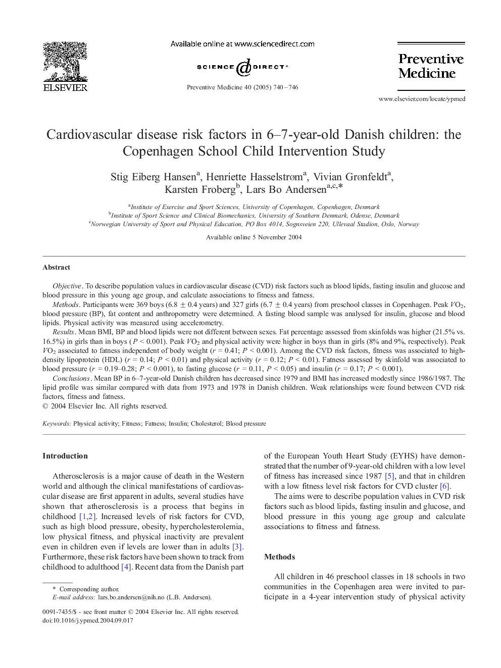 Cardiovascular disease risk factors in 6-7-year-old Danish children: the Copenhagen School Child Intervention Study