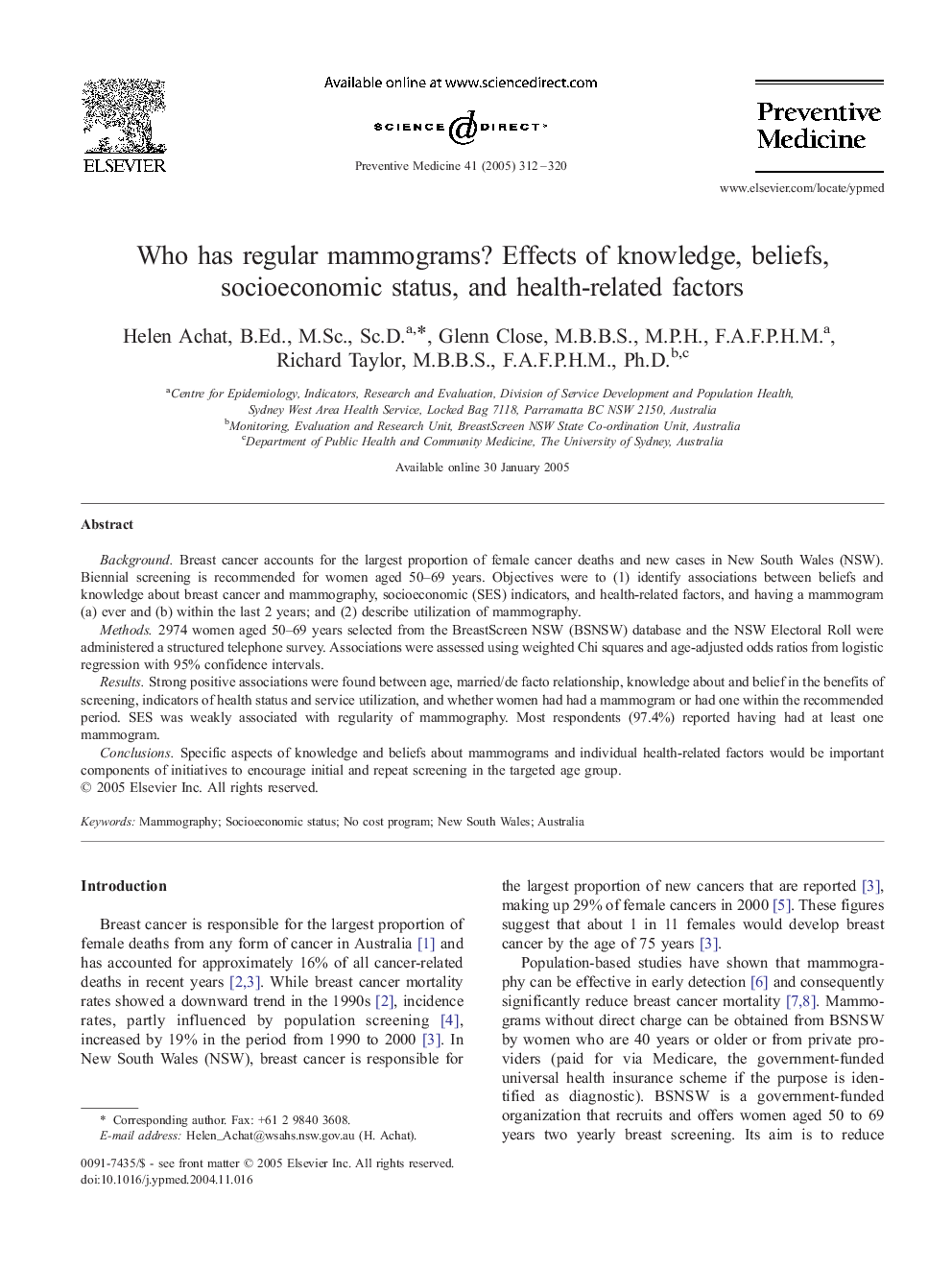 Who has regular mammograms? Effects of knowledge, beliefs, socioeconomic status, and health-related factors