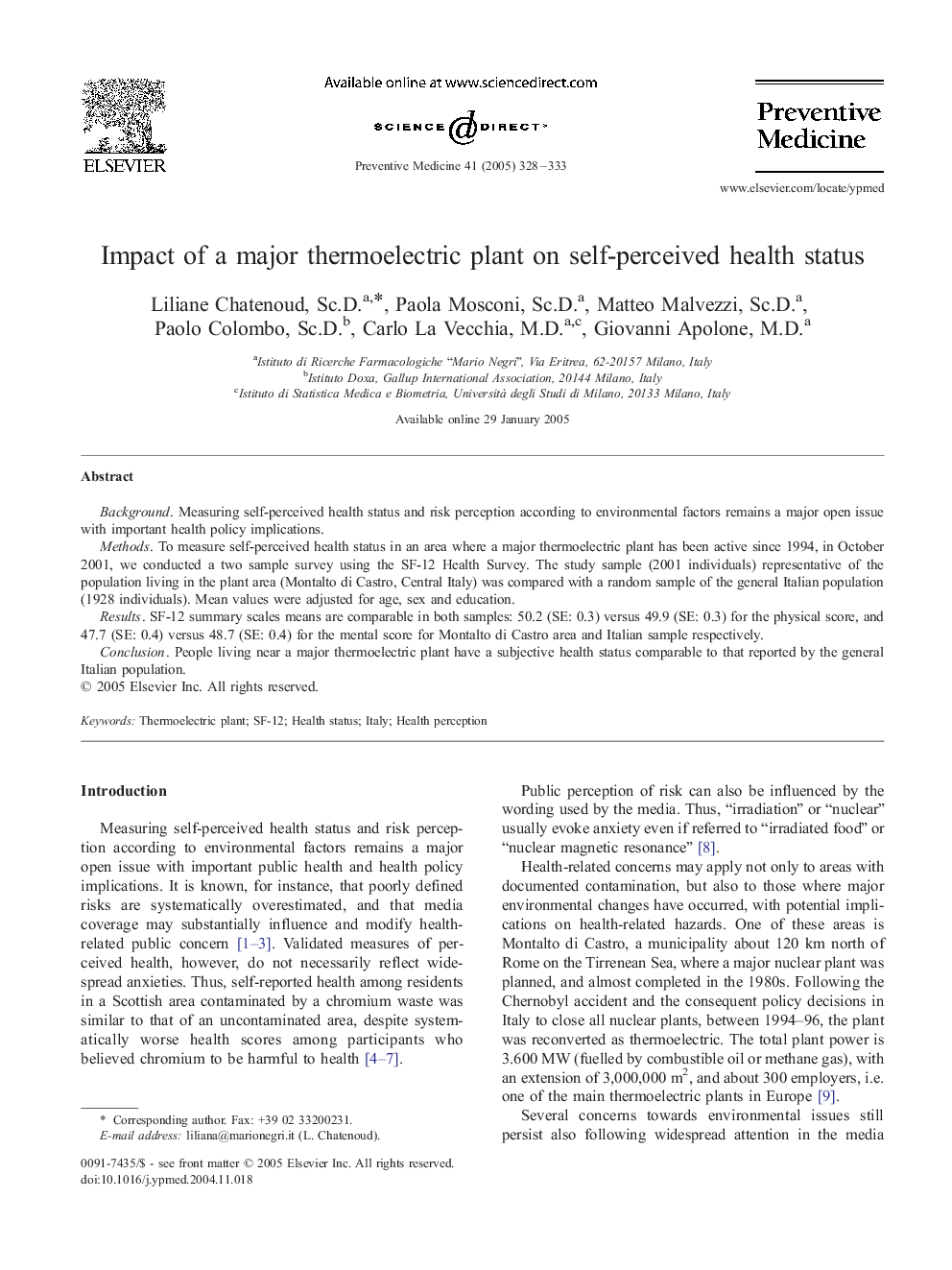 Impact of a major thermoelectric plant on self-perceived health status