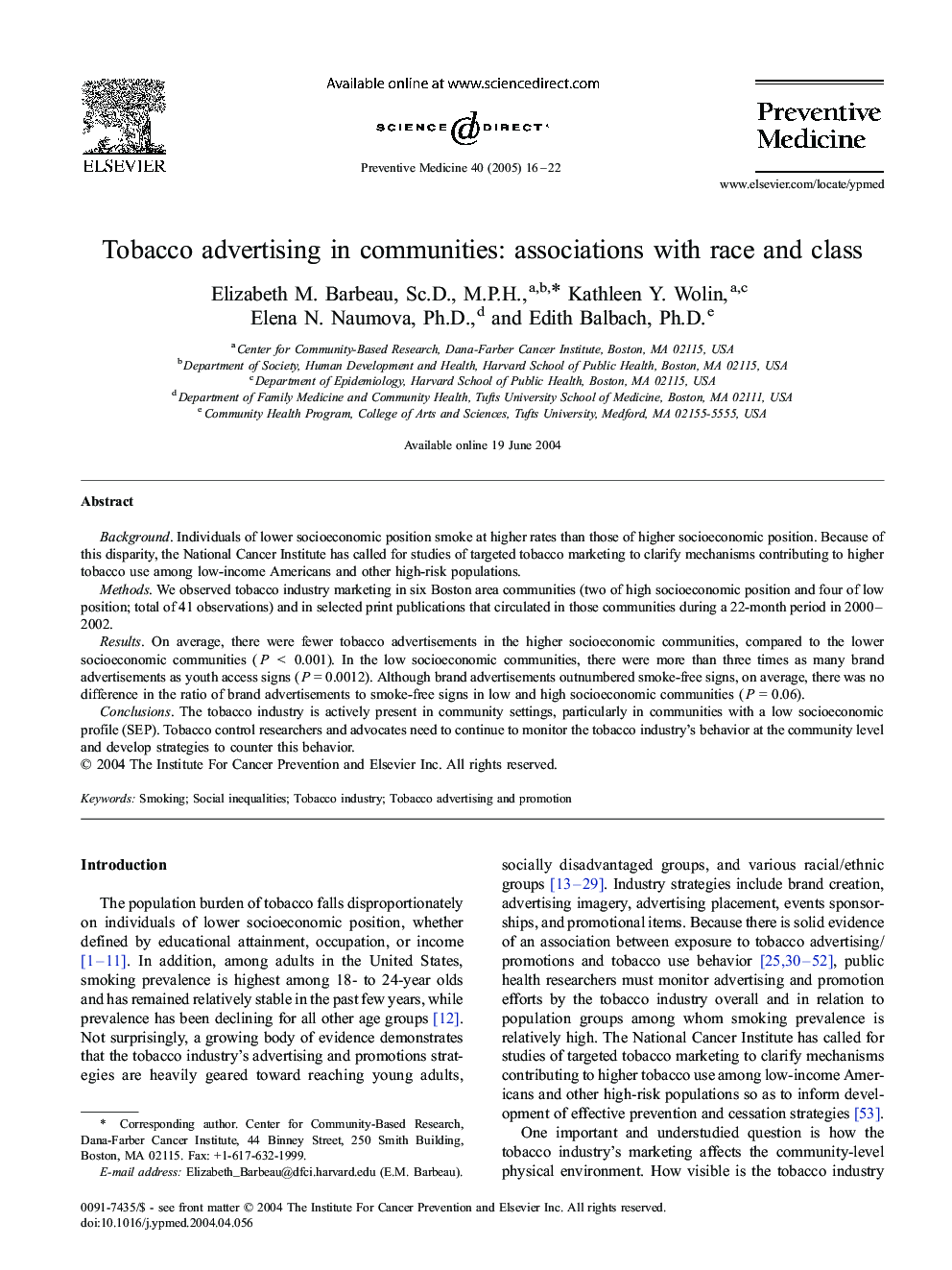 Tobacco advertising in communities: associations with race and class