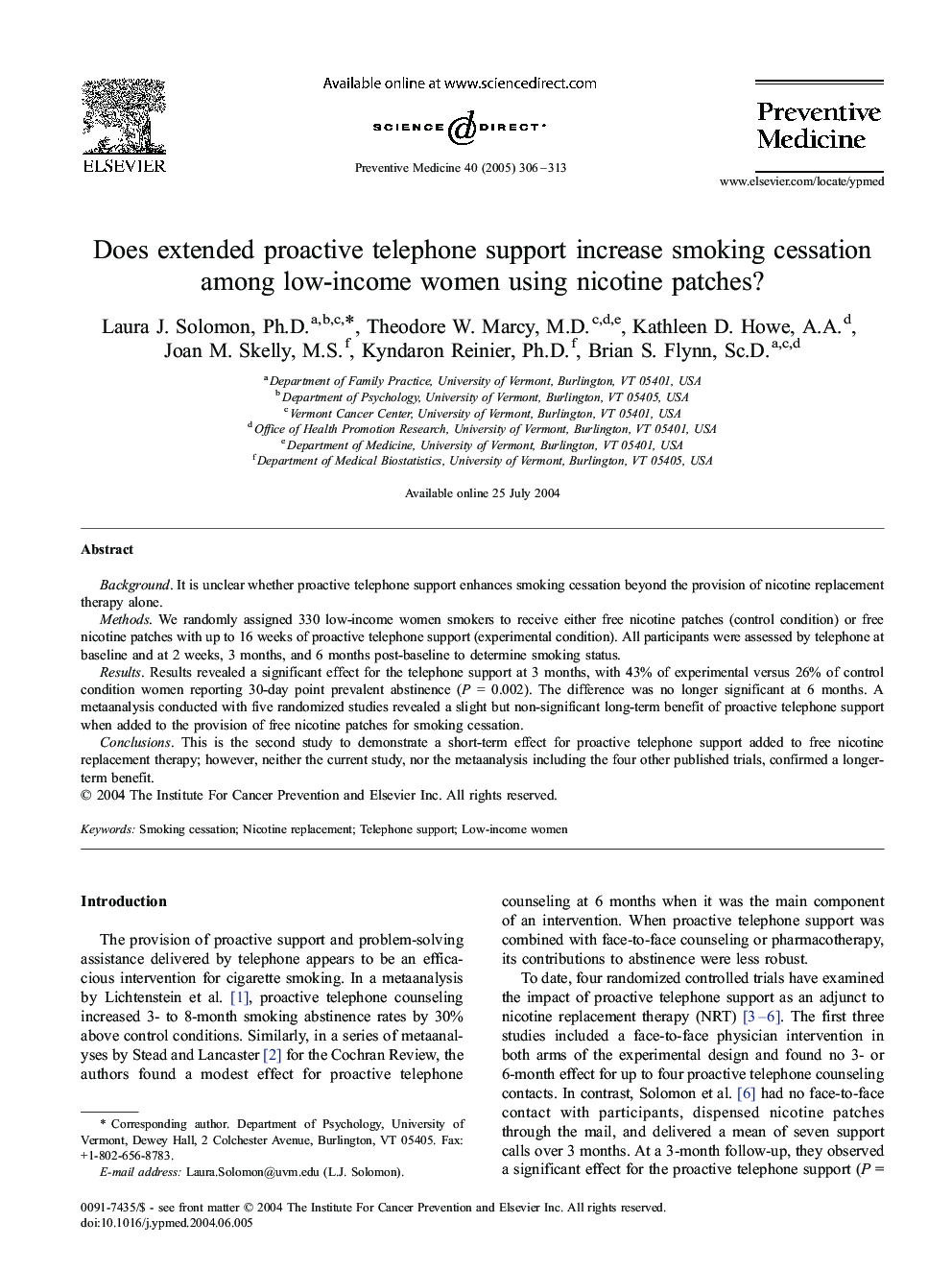 Does extended proactive telephone support increase smoking cessation among low-income women using nicotine patches?