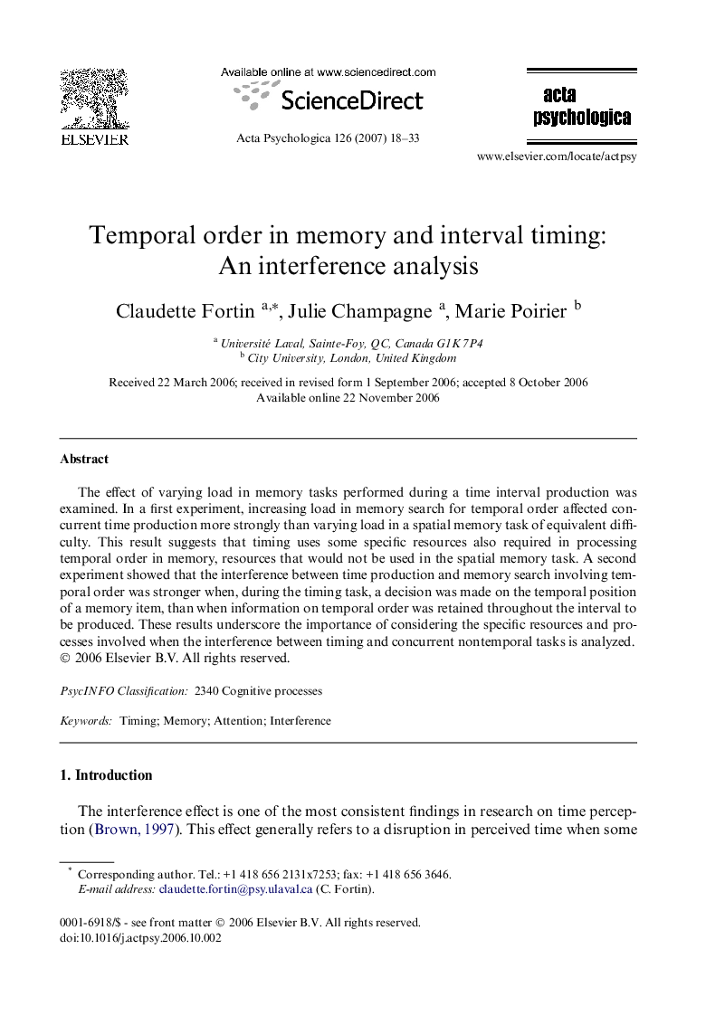 Temporal order in memory and interval timing: An interference analysis