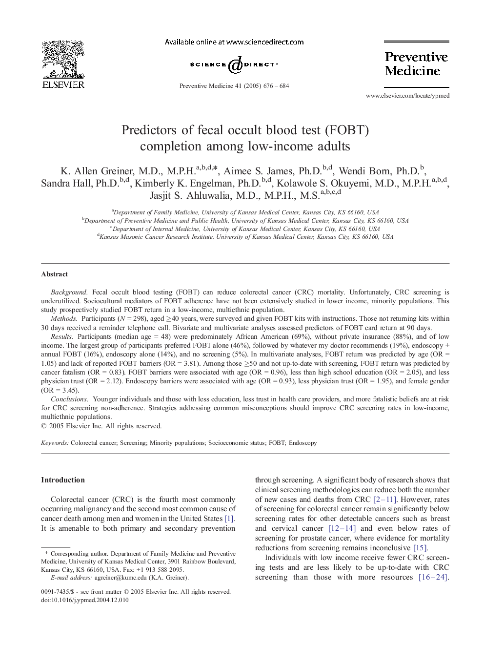 Predictors of fecal occult blood test (FOBT) completion among low-income adults