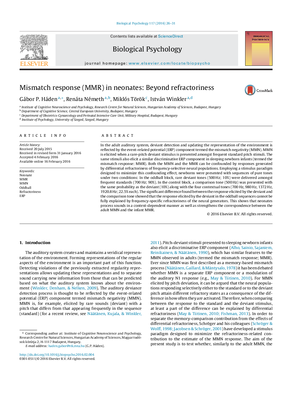 Mismatch response (MMR) in neonates: Beyond refractoriness