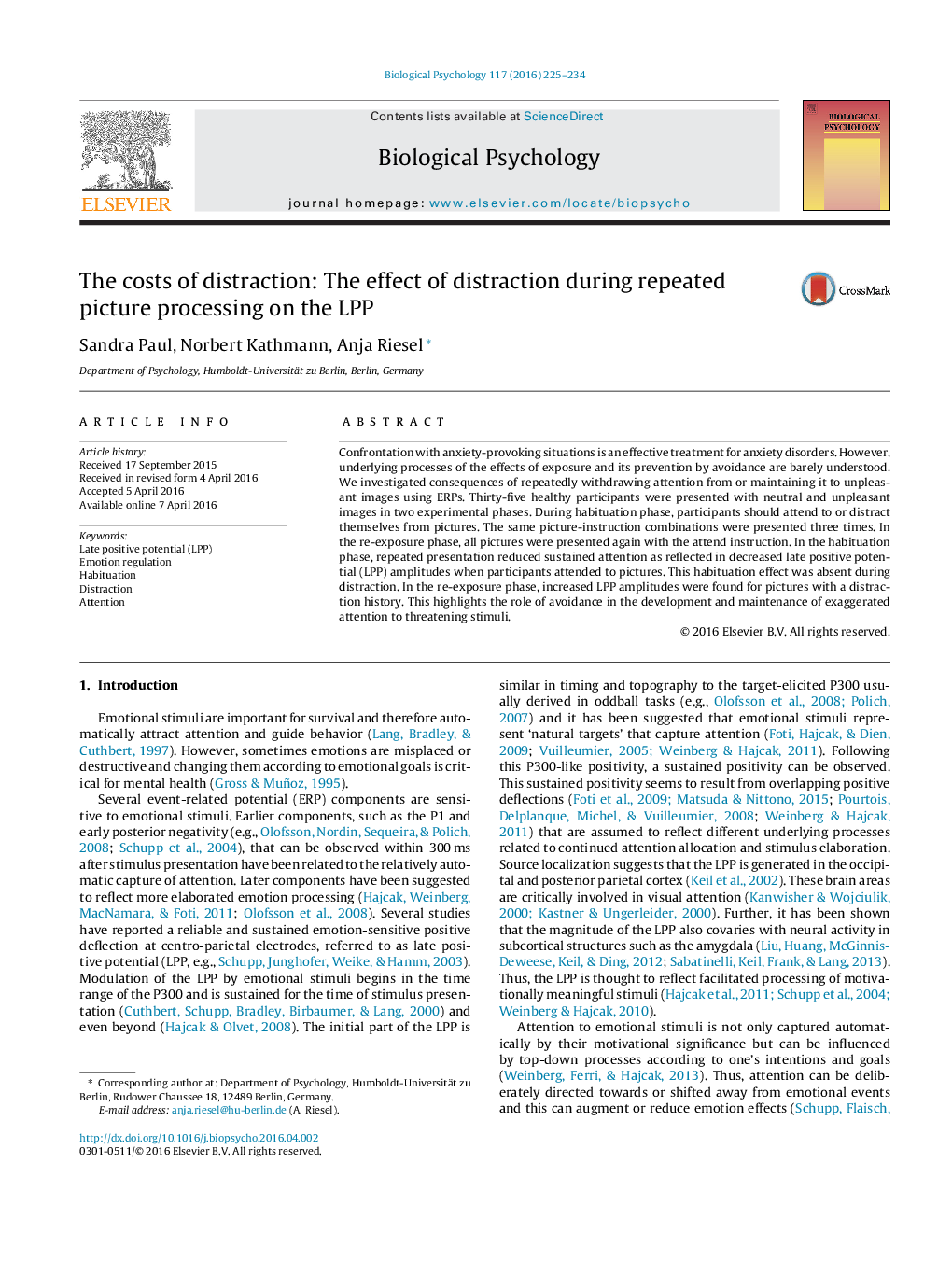 The costs of distraction: The effect of distraction during repeated picture processing on the LPP