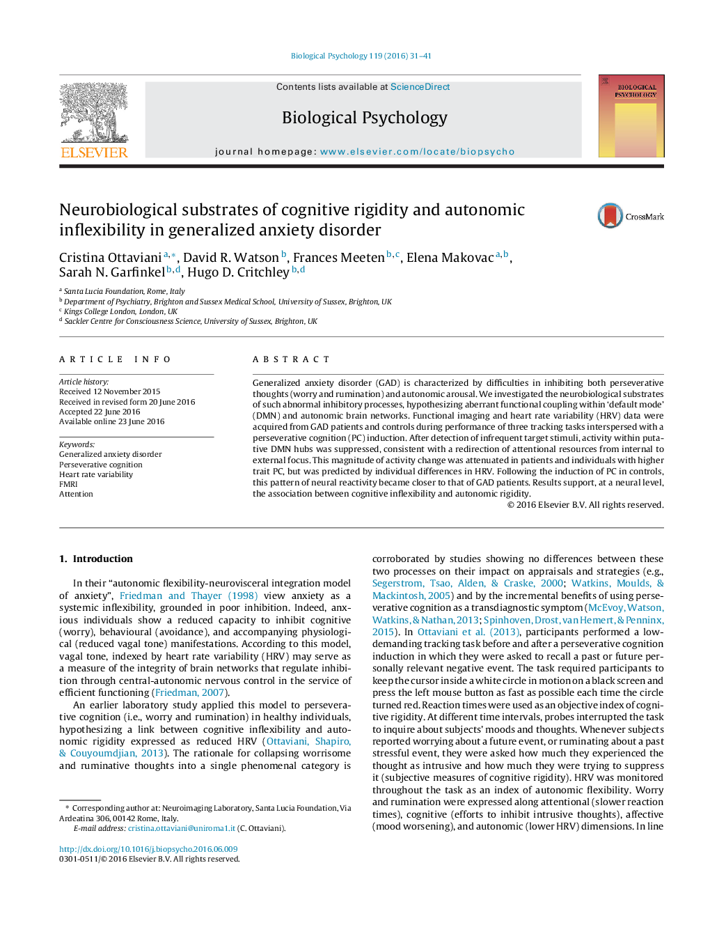 بسترهای بیولوژیکی عصبی از انعطاف ناپذیری شناختی و عدم انعطاف خودکار در اختلال اضطراب فراگیر