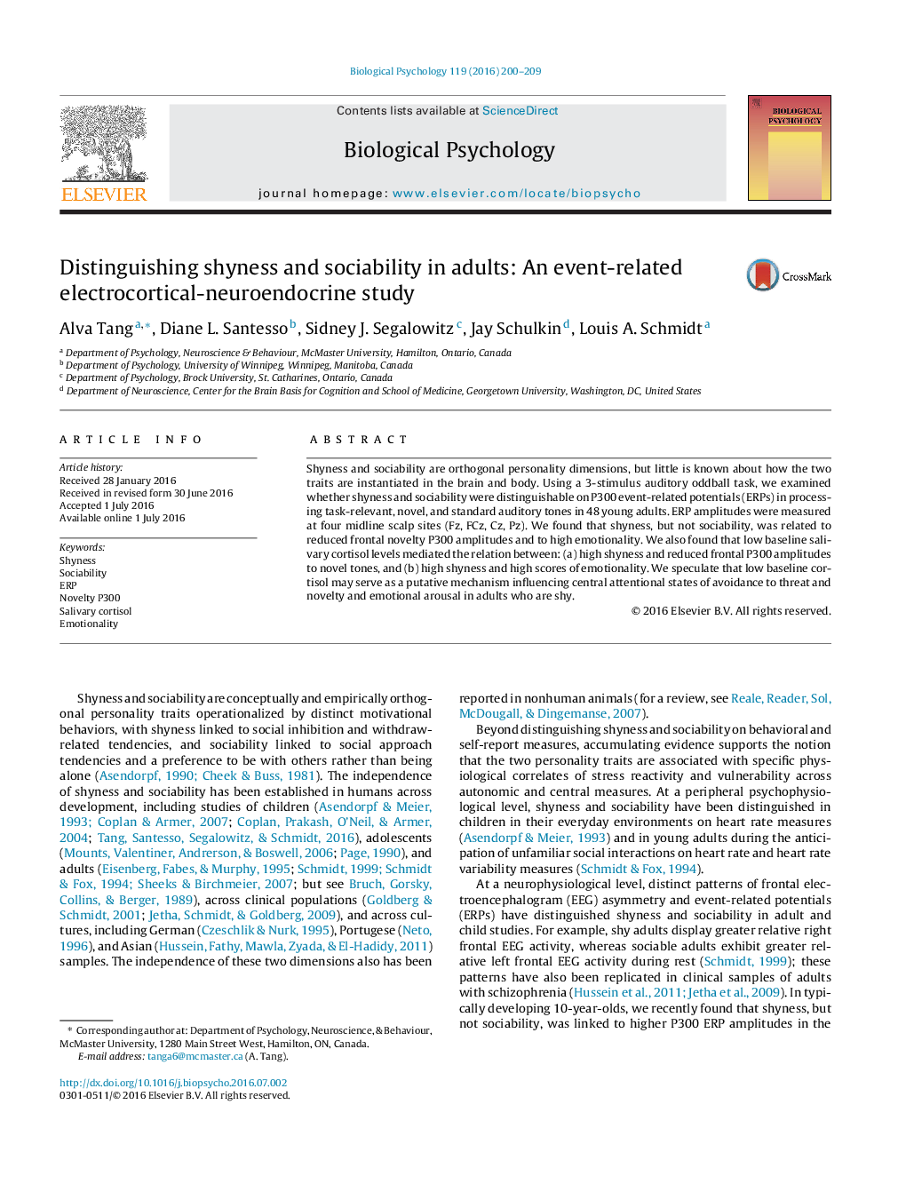 Distinguishing shyness and sociability in adults: An event-related electrocortical-neuroendocrine study