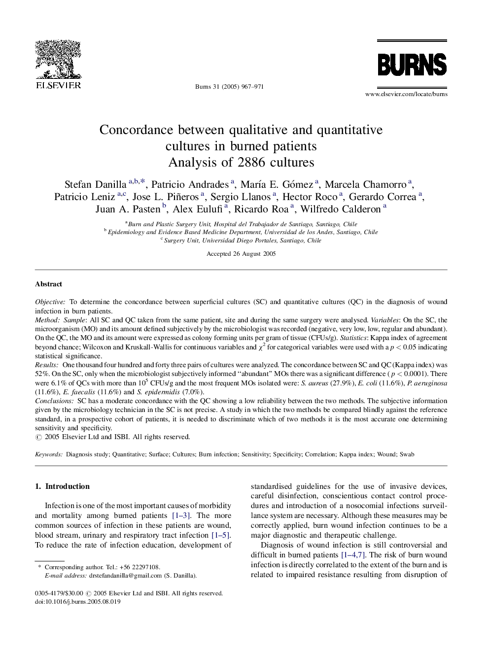 Concordance between qualitative and quantitative cultures in burned patients