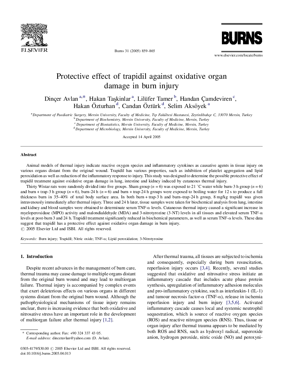 Protective effect of trapidil against oxidative organ damage in burn injury