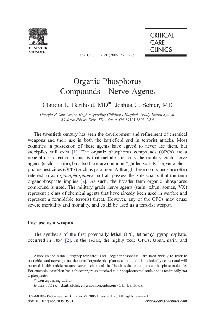 Organic Phosphorus Compounds-Nerve Agents