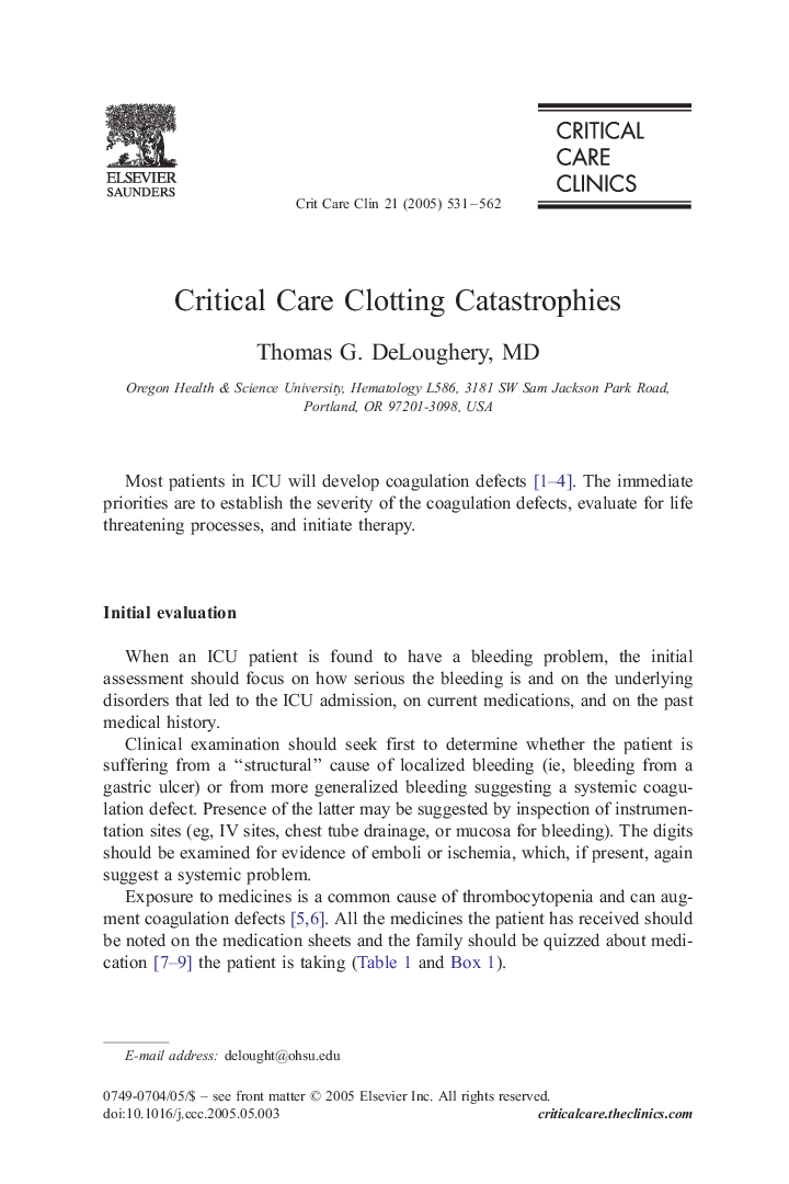 Critical Care Clotting Catastrophies