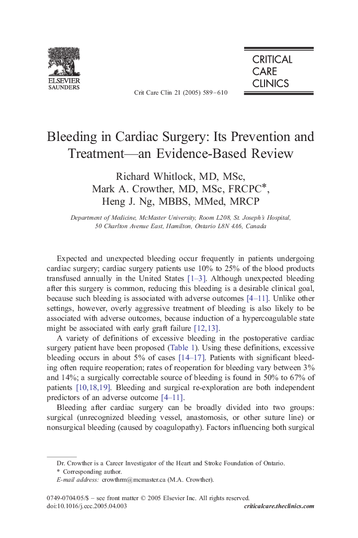 Bleeding in Cardiac Surgery: Its Prevention and Treatment-an Evidence-Based Review