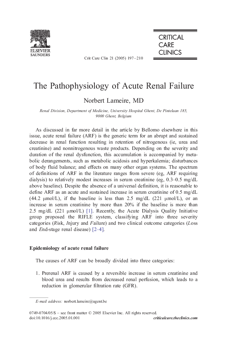 The Pathophysiology of Acute Renal Failure