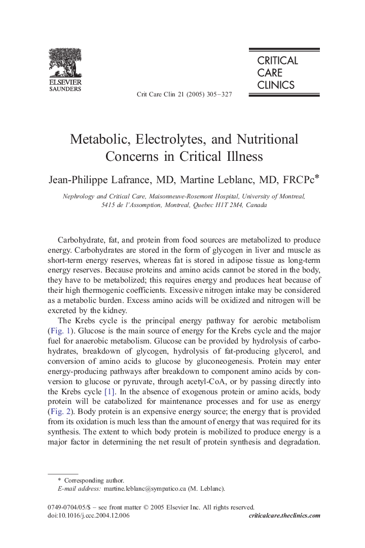 Metabolic, Electrolytes, and Nutritional Concerns in Critical Illness