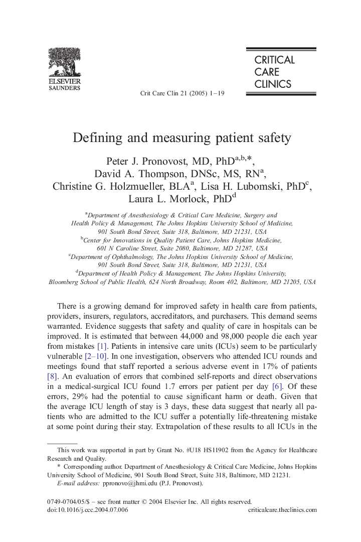 Defining and measuring patient safety