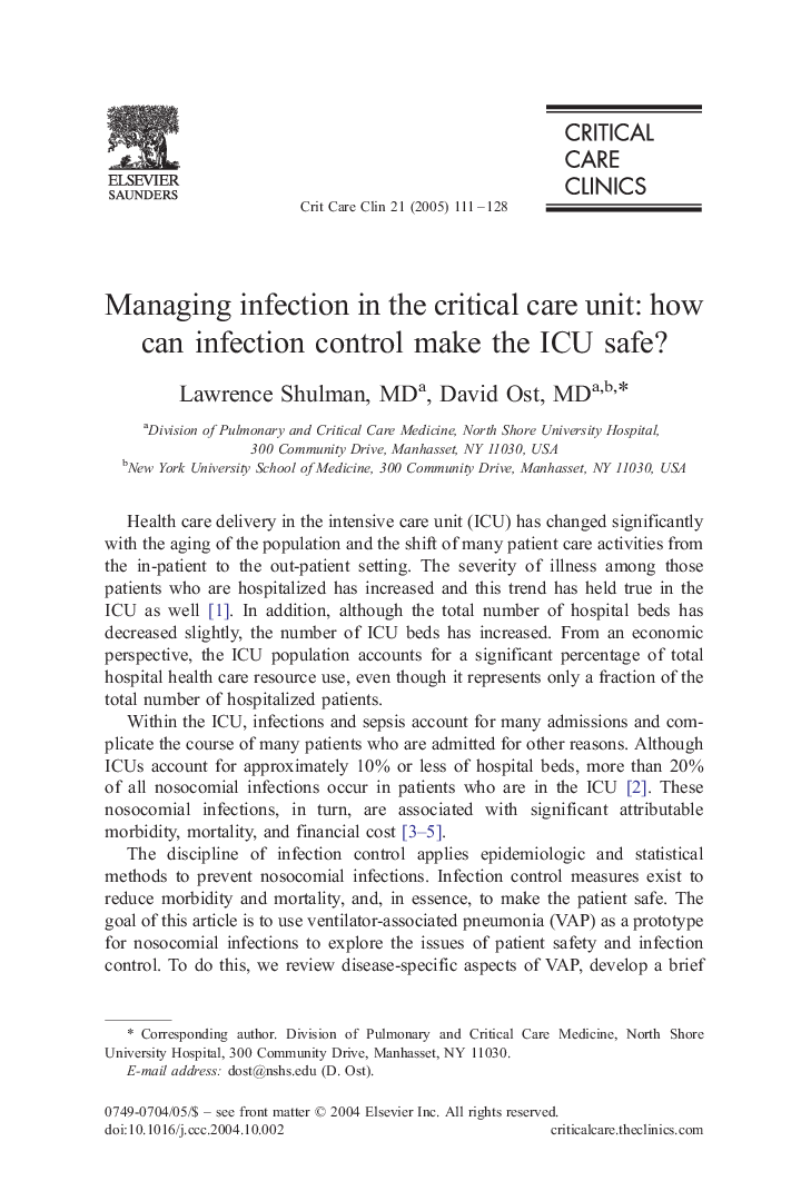 Managing infection in the critical care unit: how can infection control make the ICU safe?