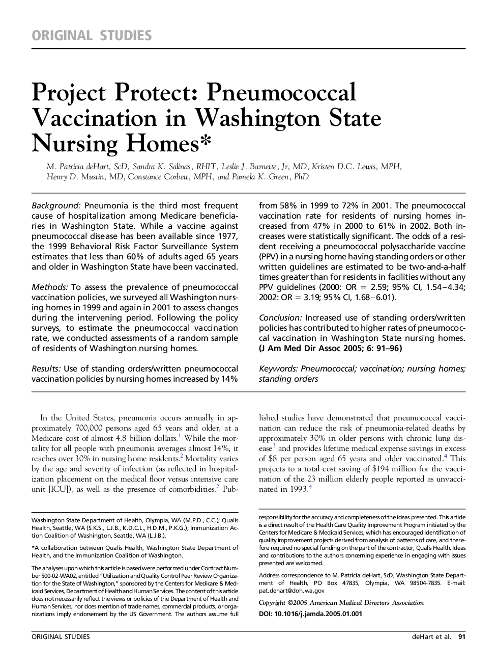 Project Protect: Pneumococcal vaccination in Washington State nursing homes*