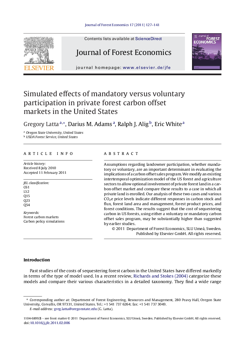 Simulated effects of mandatory versus voluntary participation in private forest carbon offset markets in the United States