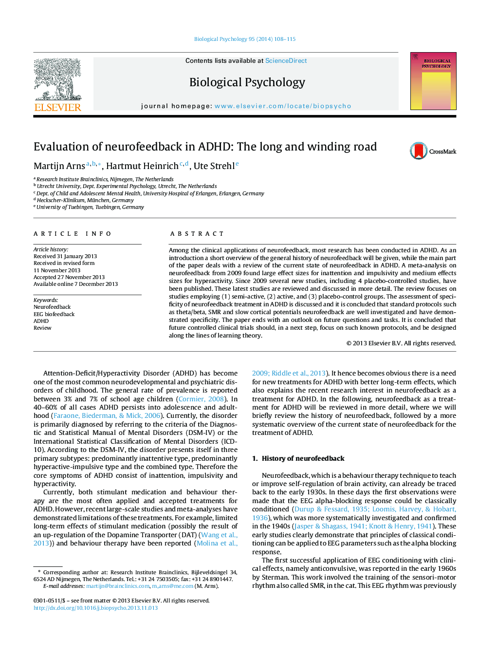 Evaluation of neurofeedback in ADHD: The long and winding road