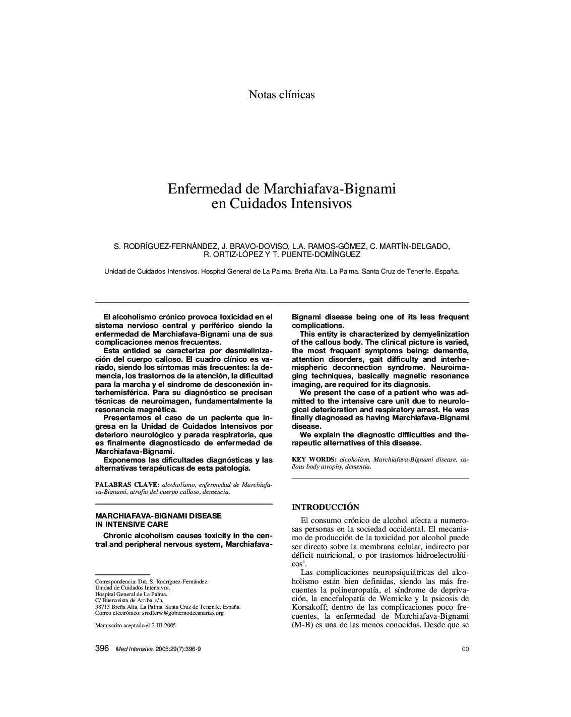 Enfermedad de Marchiafava-Bignami en Cuidados Intensivos