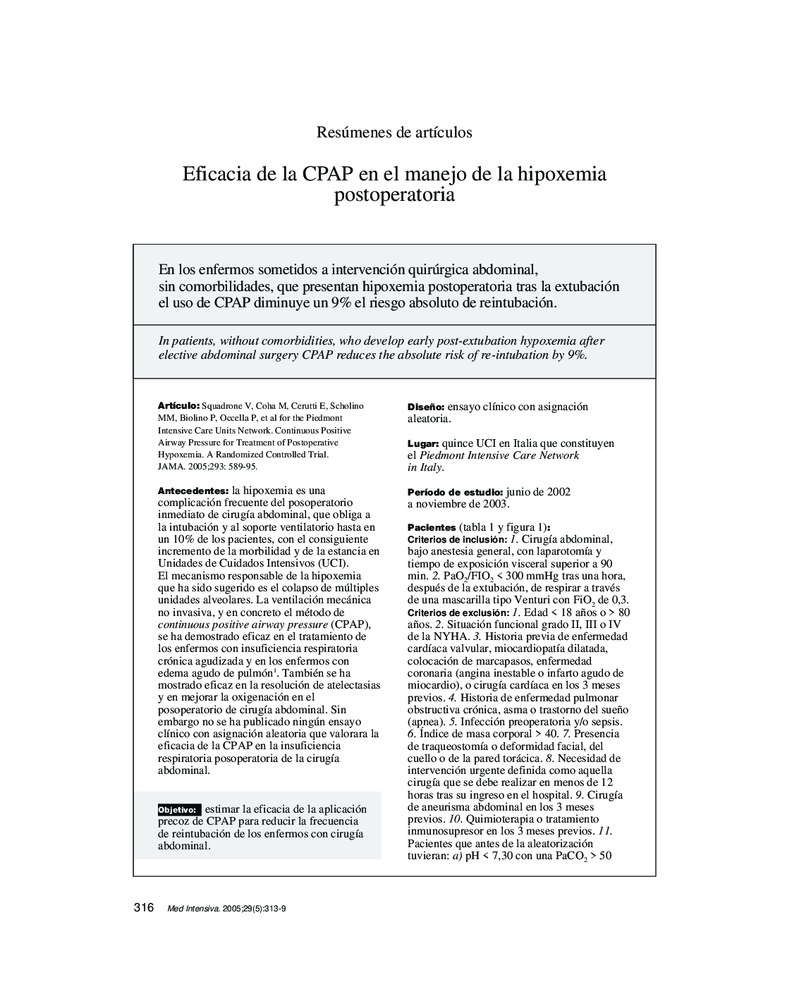 Eficacia de la CPAP en el manejo de la hipoxemia postoperatoria