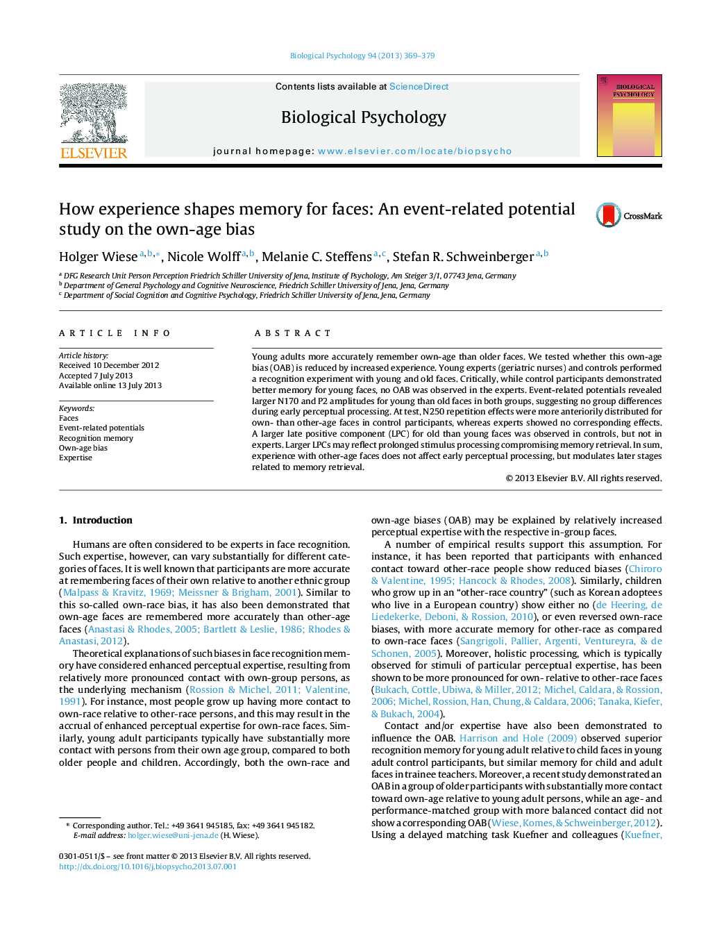 How experience shapes memory for faces: An event-related potential study on the own-age bias