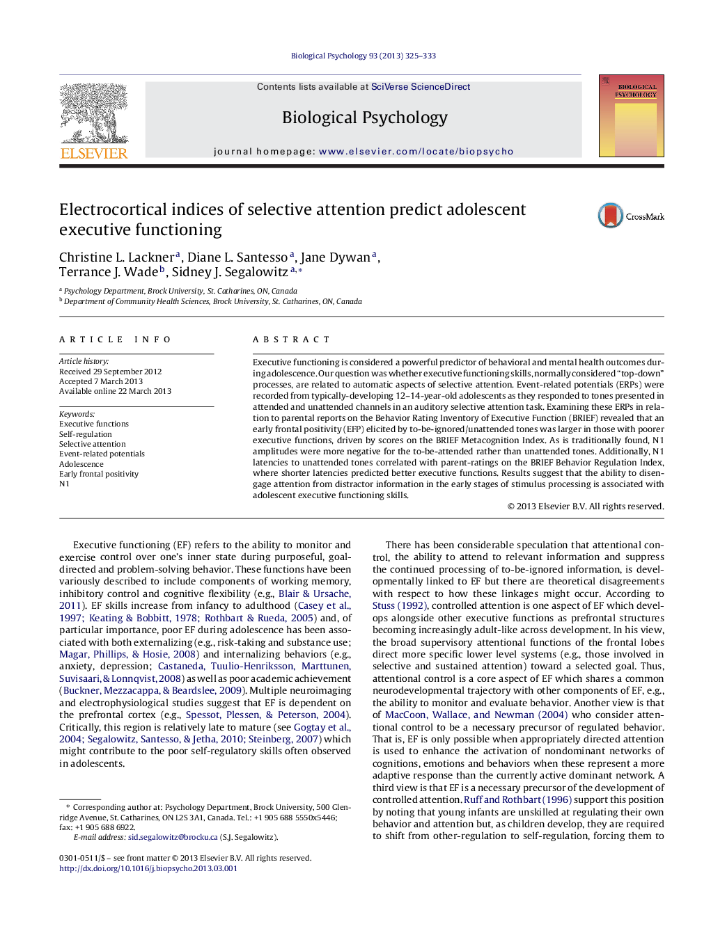 Electrocortical indices of selective attention predict adolescent executive functioning