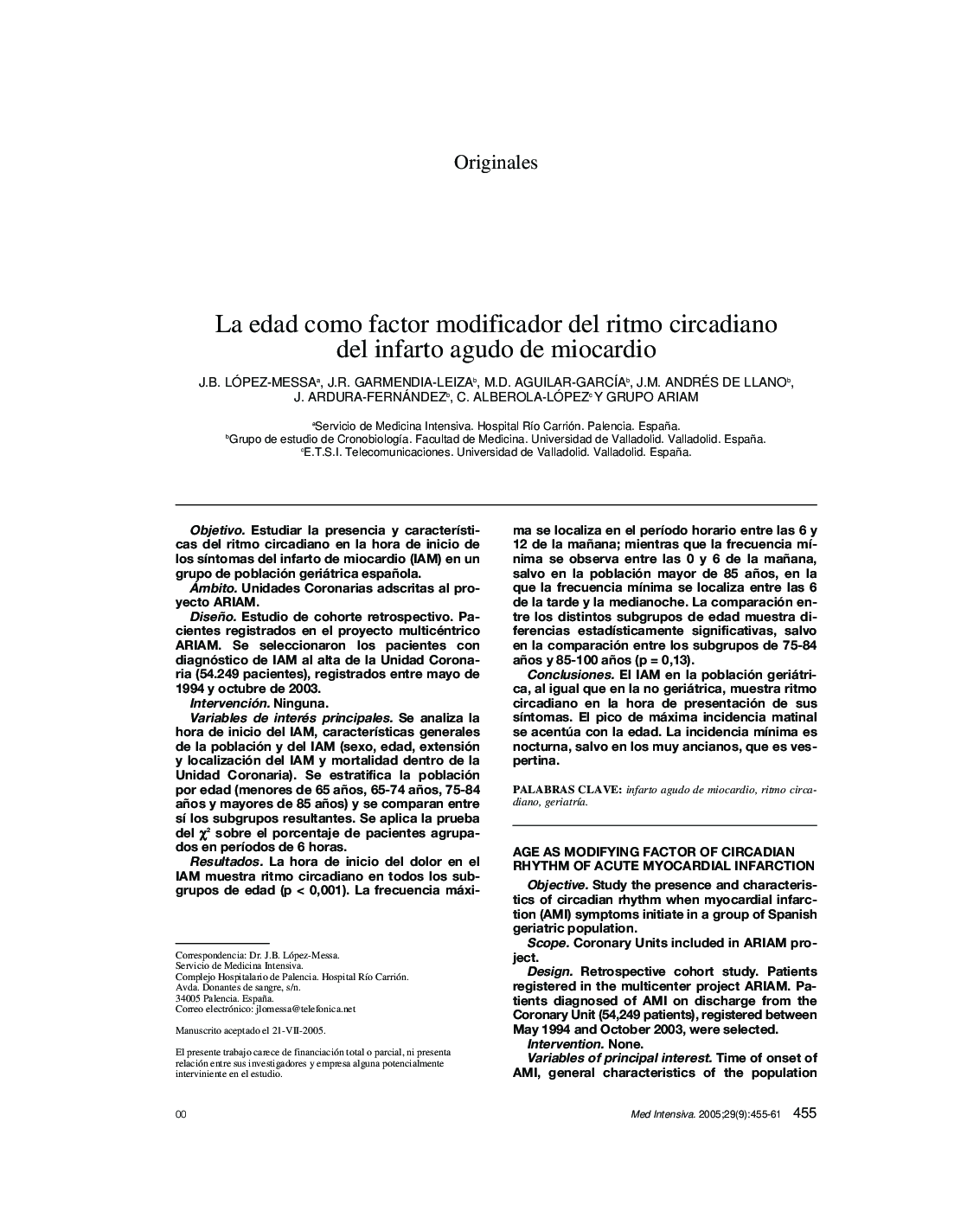 La edad como factor modificador del ritmo circadiano del infarto agudo de miocardio