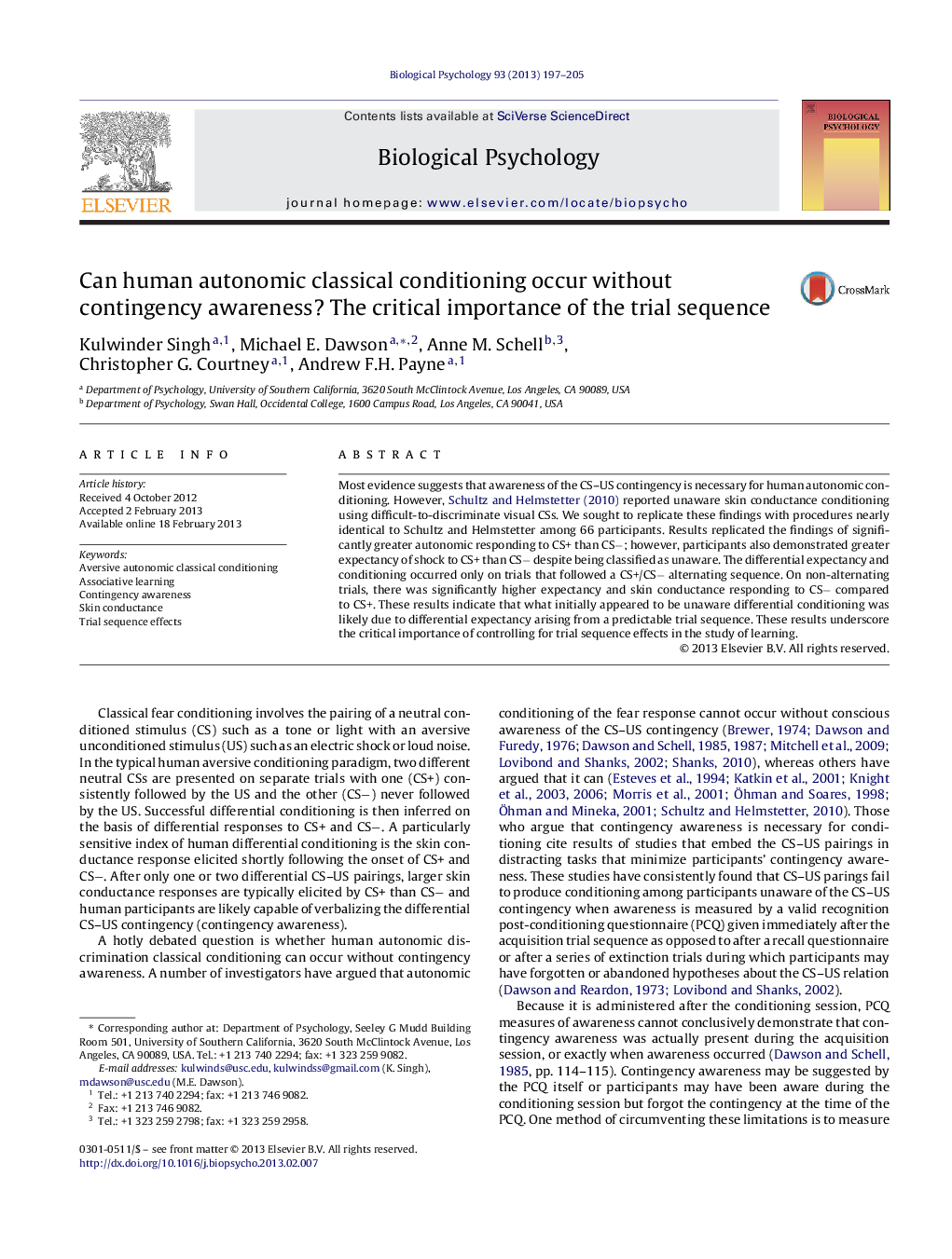 Can human autonomic classical conditioning occur without contingency awareness? The critical importance of the trial sequence