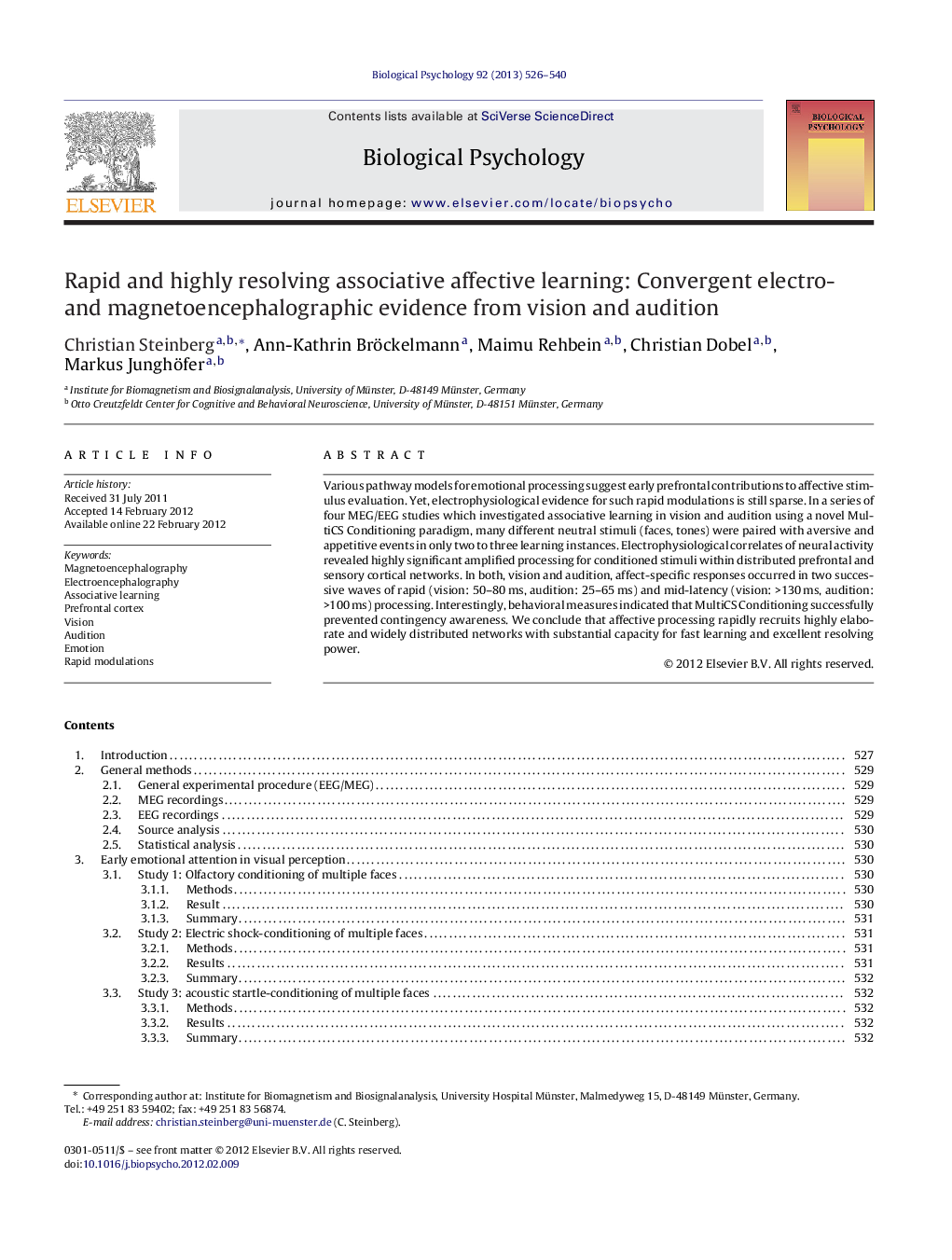 Rapid and highly resolving associative affective learning: Convergent electro- and magnetoencephalographic evidence from vision and audition