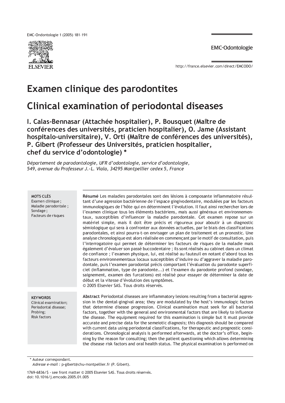 Examen clinique des parodontites