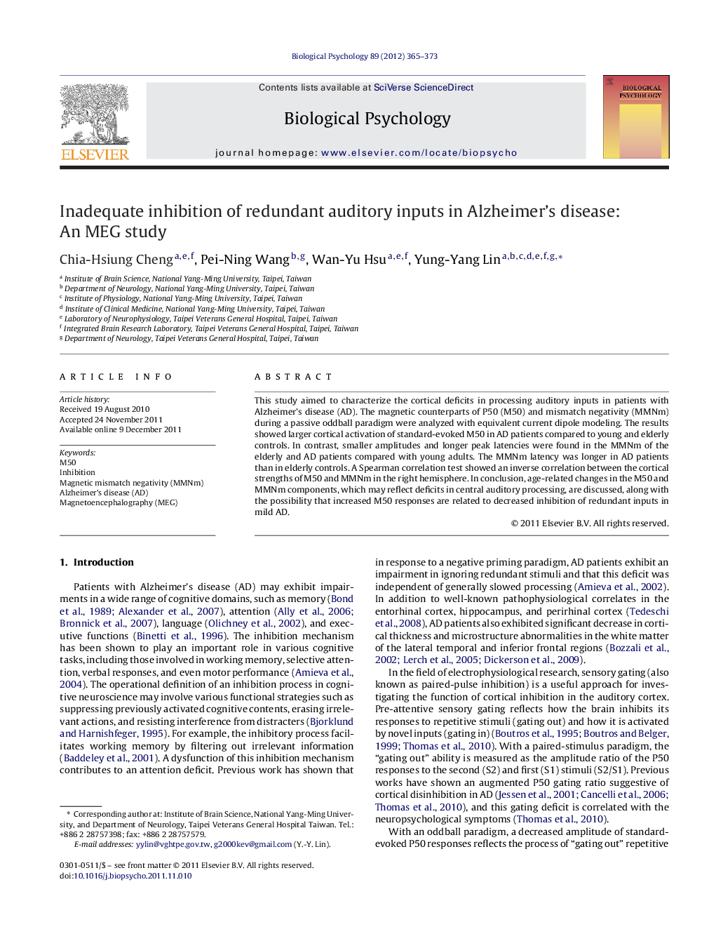 Inadequate inhibition of redundant auditory inputs in Alzheimer's disease: An MEG study