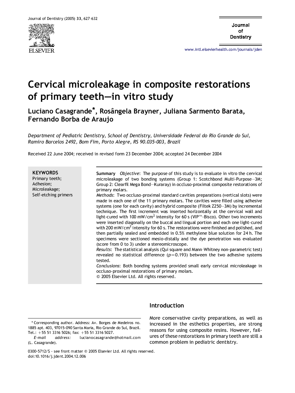 Cervical microleakage in composite restorations of primary teeth-in vitro study
