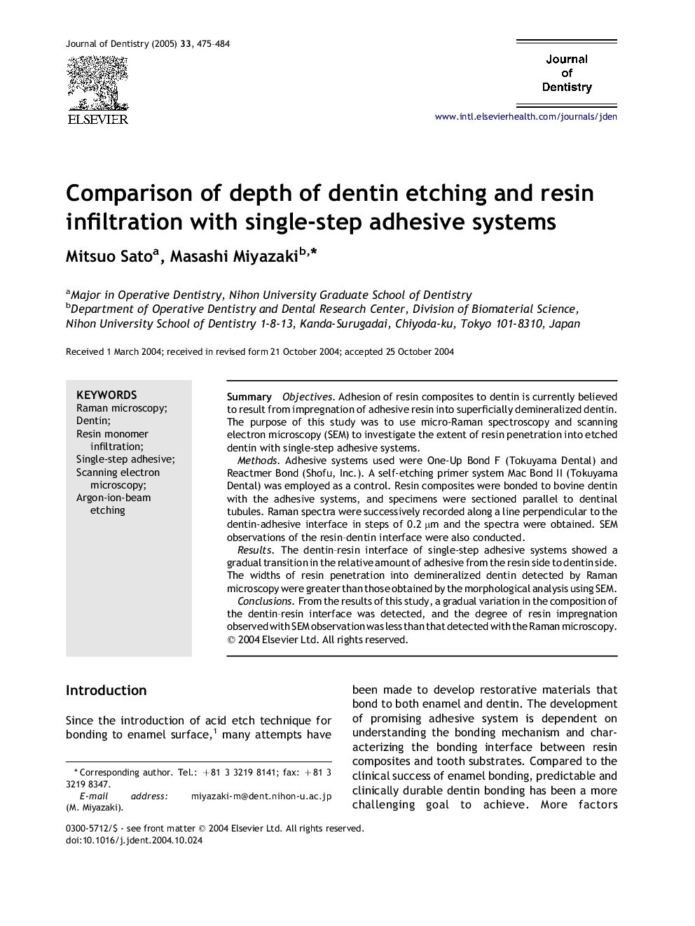 Comparison of depth of dentin etching and resin infiltration with single-step adhesive systems