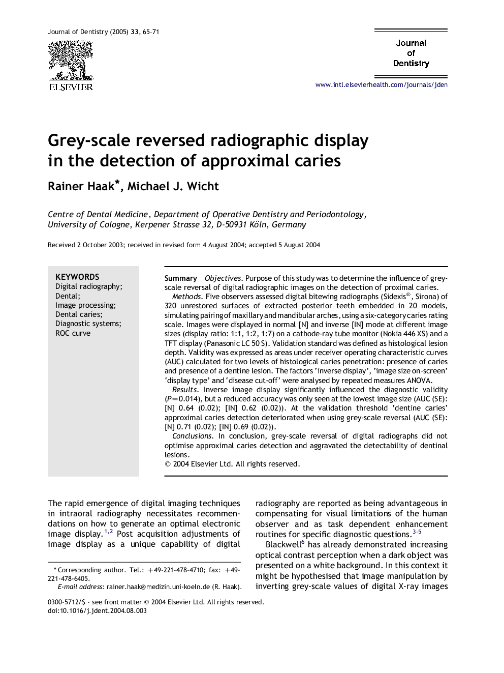 Grey-scale reversed radiographic display in the detection of approximal caries