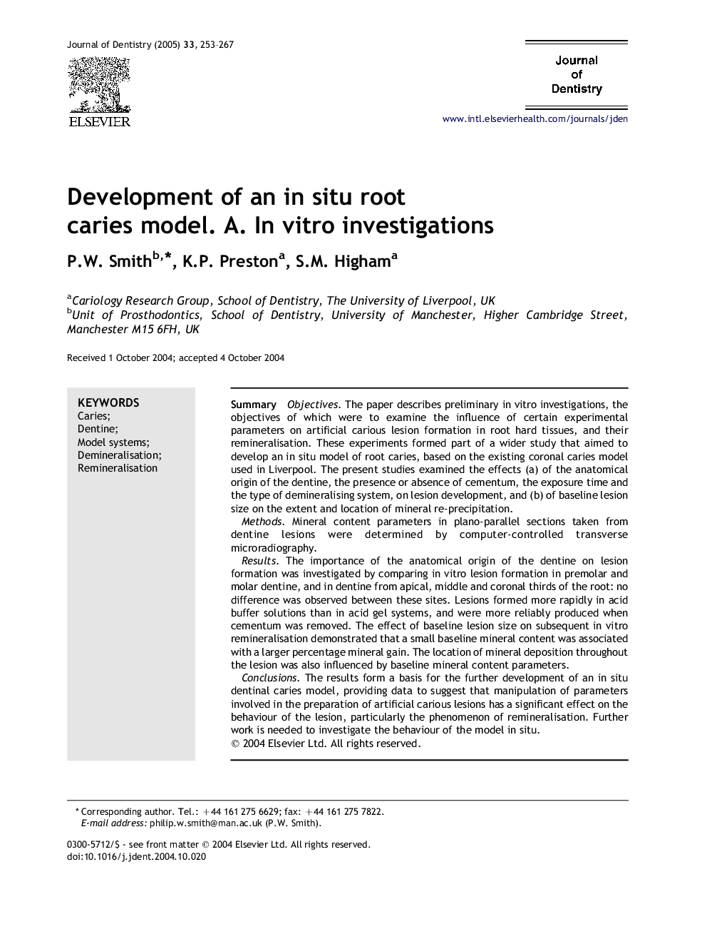 Development of an in situ root caries model. A. In vitro investigations