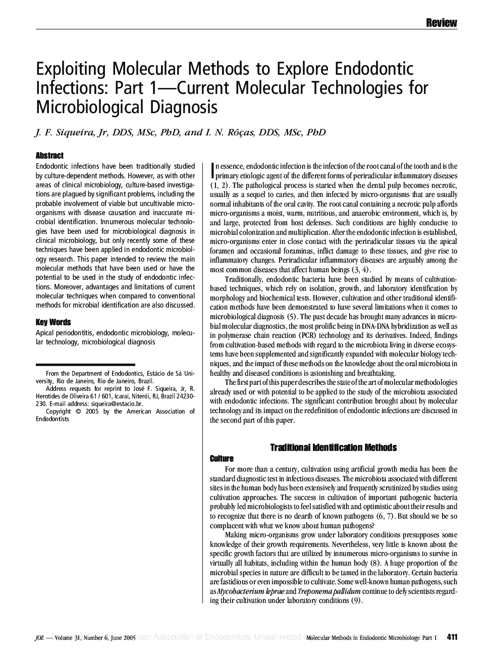 Exploiting Molecular Methods to Explore Endodontic Infections: Part 1-Current Molecular Technologies for Microbiological Diagnosis