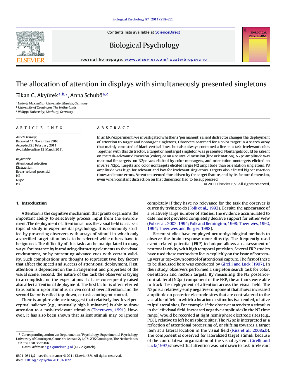 The allocation of attention in displays with simultaneously presented singletons