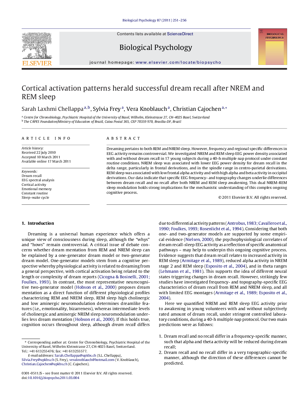 Cortical activation patterns herald successful dream recall after NREM and REM sleep