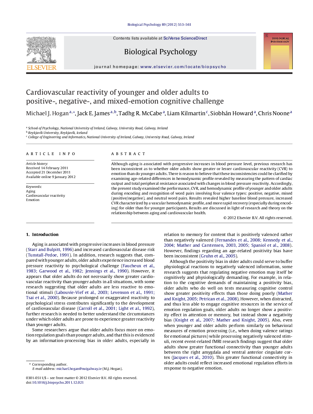 عکس صفحه اول مقاله: Cardiovascular reactivity of younger and older adults to positive-, negative-, and mixed-emotion cognitive challenge Cardiovascular reactivity of younger and older adults to positive-, negative-, and mixed-emotion cognitive challenge
